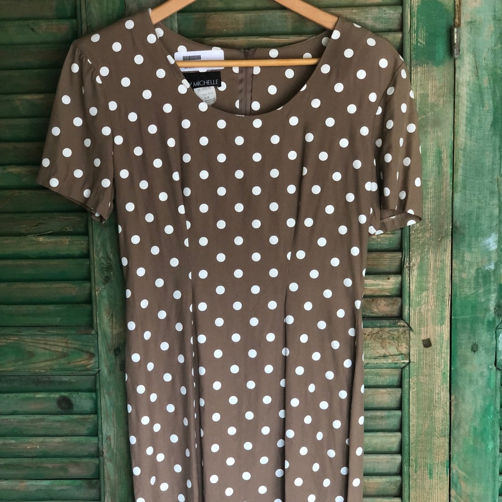 90s My Michelle tan polka dot mini dress